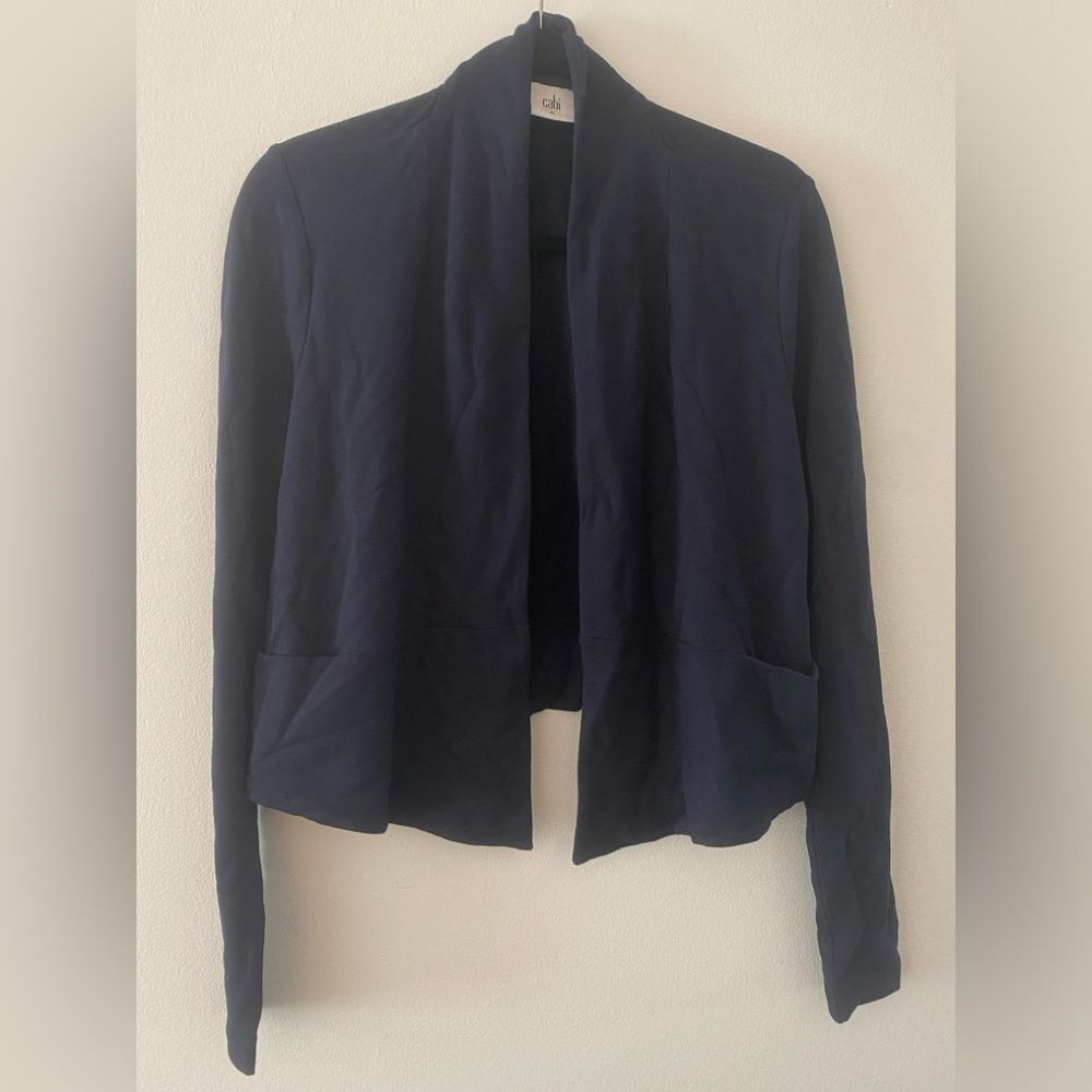 Cabi Navy Long Sleeve Open Sweater Top with Pockets Women's Size Medium